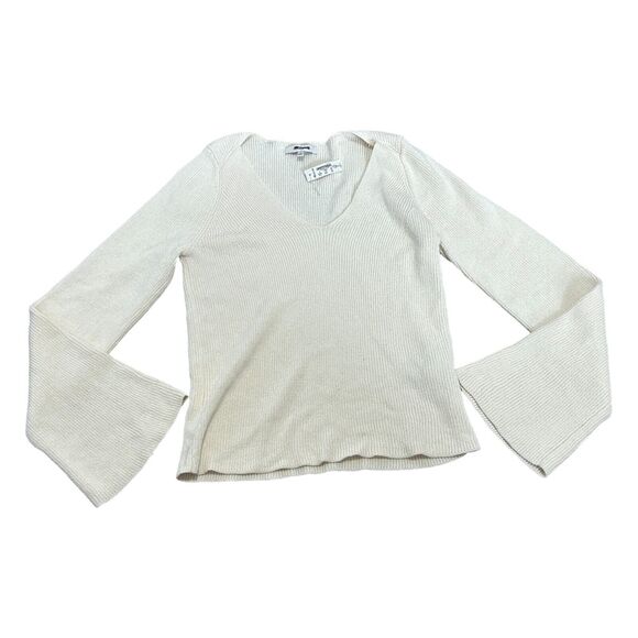Madewell Sweater Womens S White Ribbed Cotton Long Sleeve V Neck Pullover NWT - Picture 2 of 9